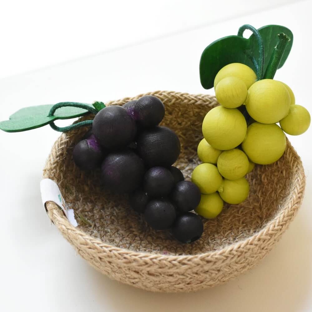 green Wooden pretend role play food shop: Grapes Fruit play kitchen Erzi